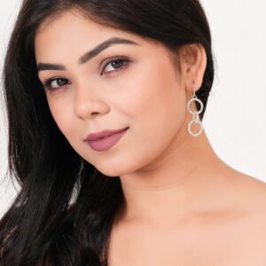 Women's Silver Circle Long Three Rhinestone Unique Western Earrings for Women Party Wear